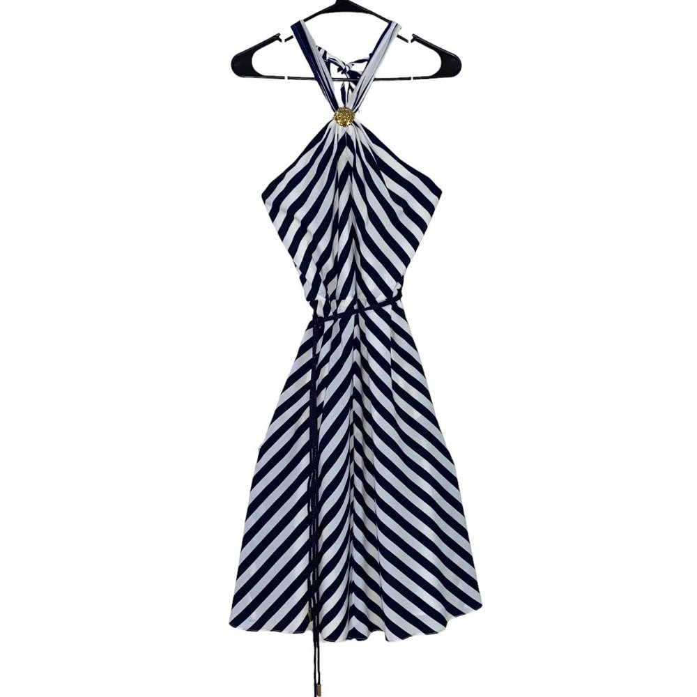 ANNE KLEIN  blue and white stripes midi dress, size 12
